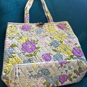 Vera Bradley Quilted Floral Tote in Pastel Purple, Yellow, Blue, Green, Cream